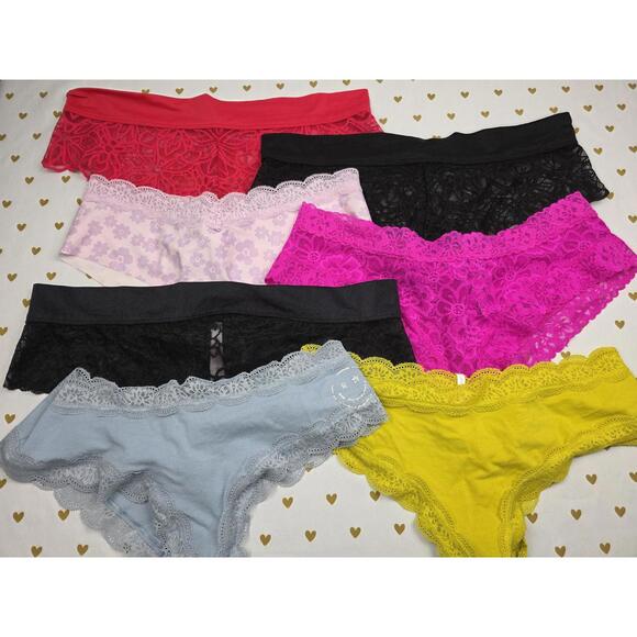 Victorias Secret PINK lot of 7 LARGE Lacey Cheeky Cheekster Panties Underwear - Picture 1 of 3